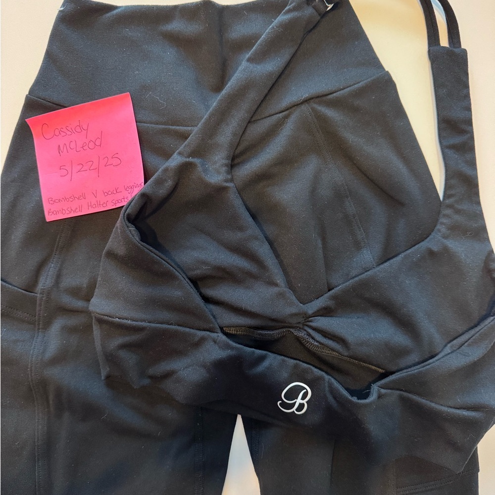 Bombshell Sportswear v back scrunch butt leggings and matching halter sports bra